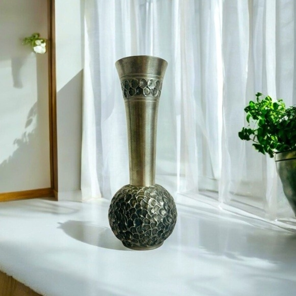Rare Vintage Selandia Norway Pewter Vase 8" Brutalist Scandinavian Design VG